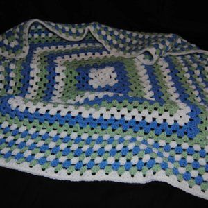Crochet Blue, White, and Green Baby Blanket/New
